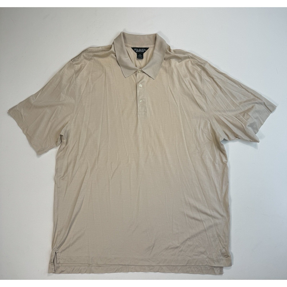 Brooks Brothers Country Club Mens 2XL Performance Knit Polo Shirt Beige Cotton